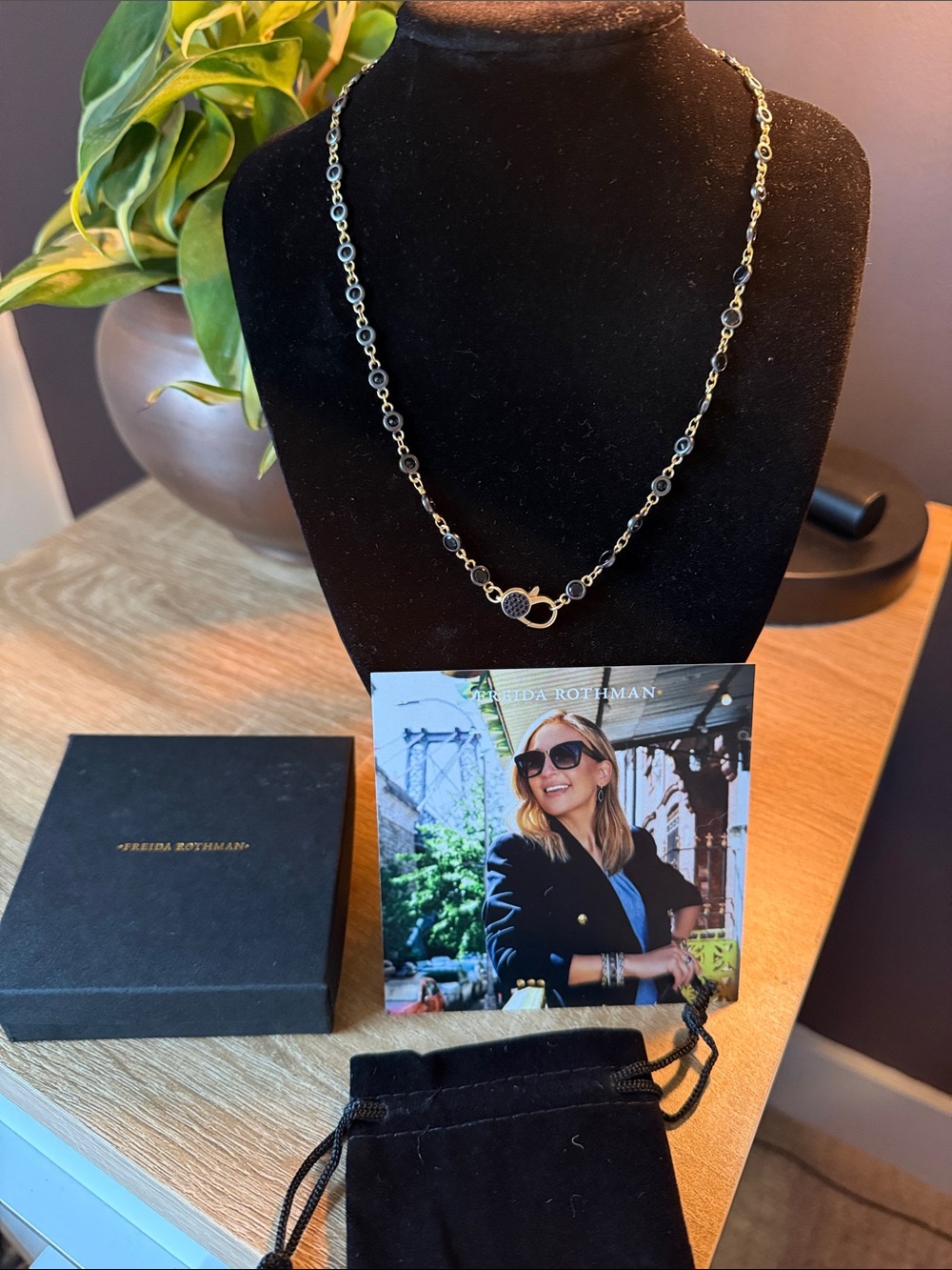 Freida Rothman NWT LumiGold and Black Beaded Chain Necklace